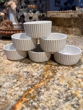 White Ribbed Ceramic Ramekins - Set of 6